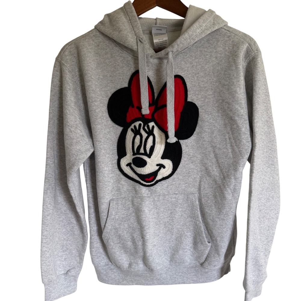 Disney Minnie Mouse Chenille Patch Hoodie Heather Gray Small Disney World Land